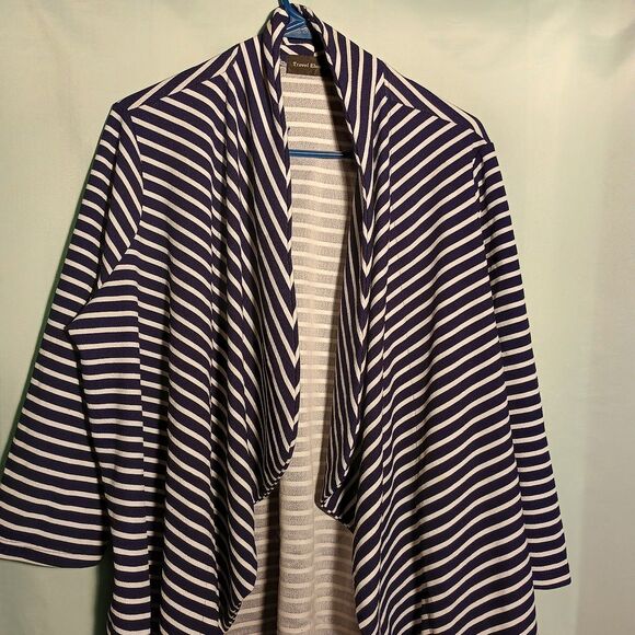 Travel Elements Navy White Striped Open Front Cardigan – Lightweight - Picture 2 of 5